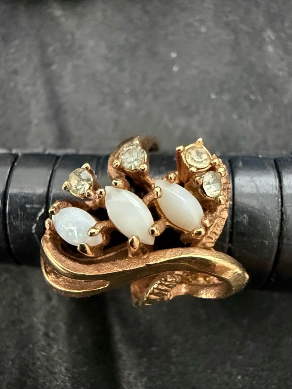 Gold-Tone White Stone Floral Ring